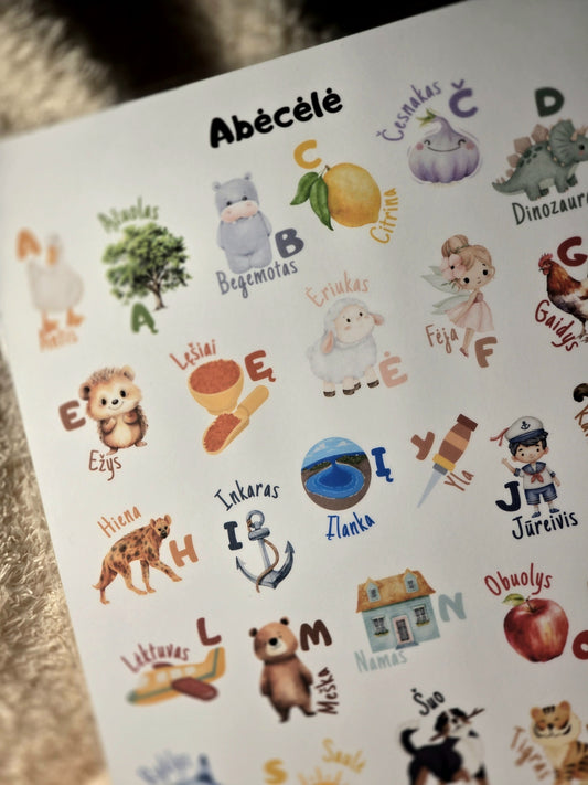 Lietuviškos abėcėlės plakatas (A4)