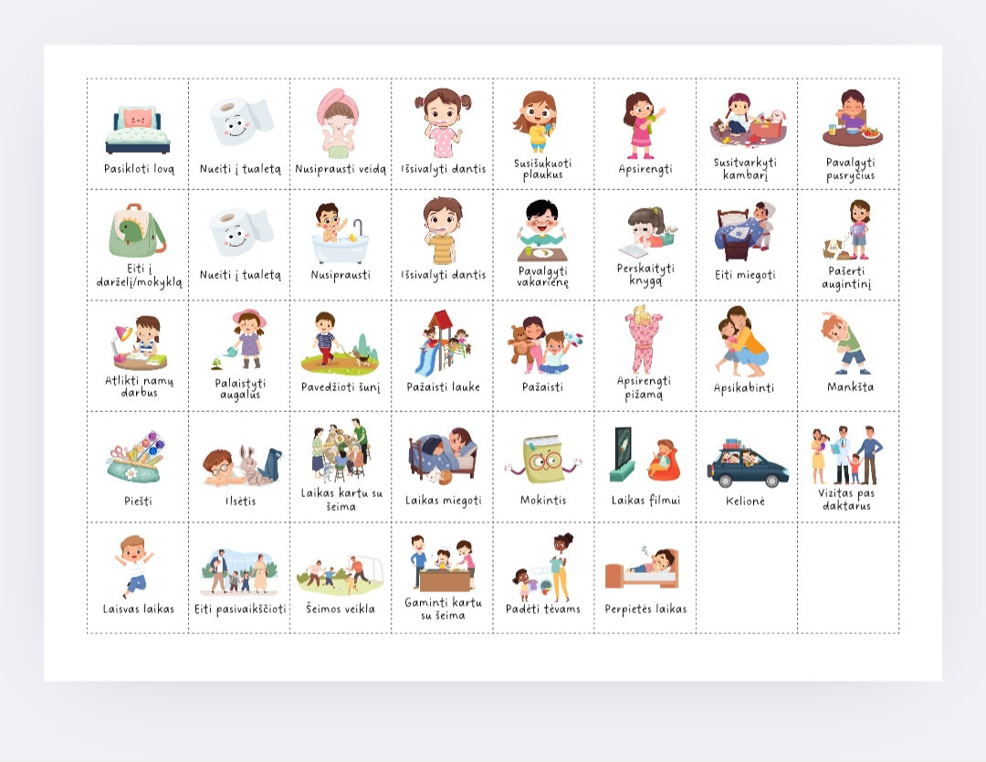 Ryto ir vakaro rutinos lentelės