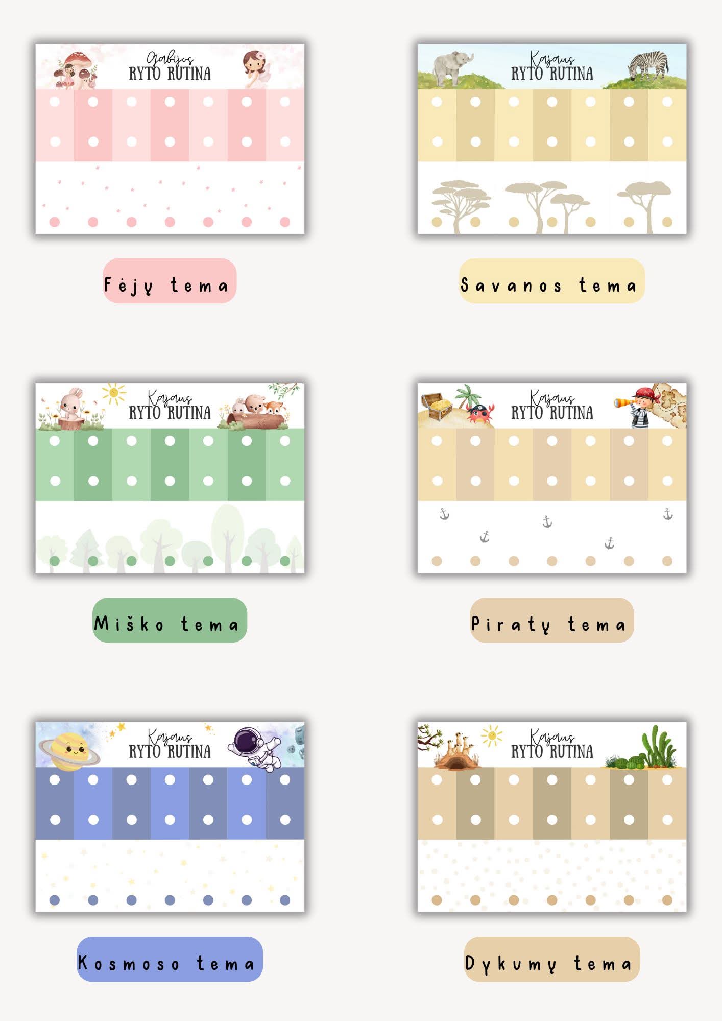 Ryto ir vakaro rutinos lentelės