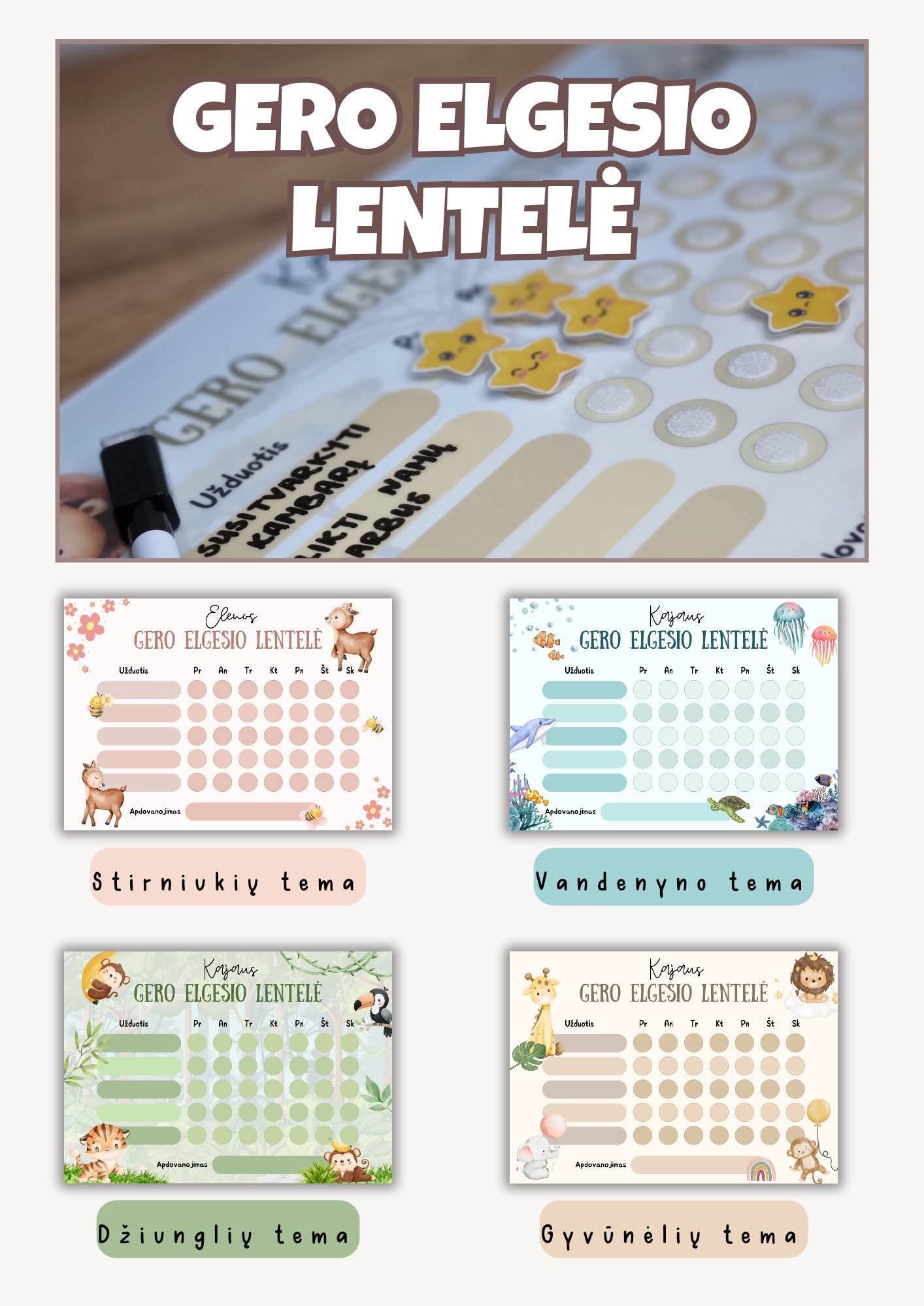 Gero elgesio lentelė su veiklos kortelėmis