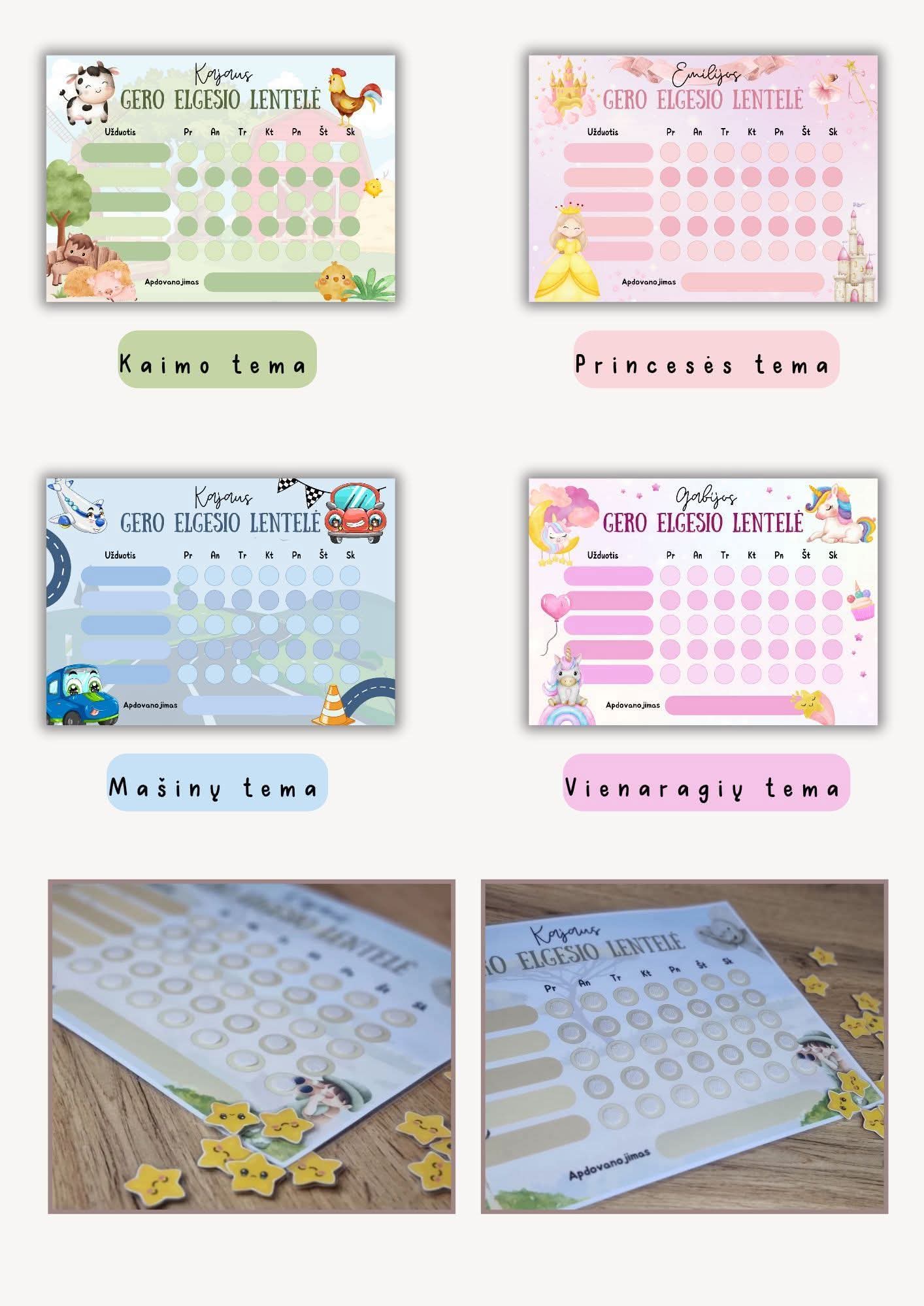 Gero elgesio lentelė su veiklos kortelėmis