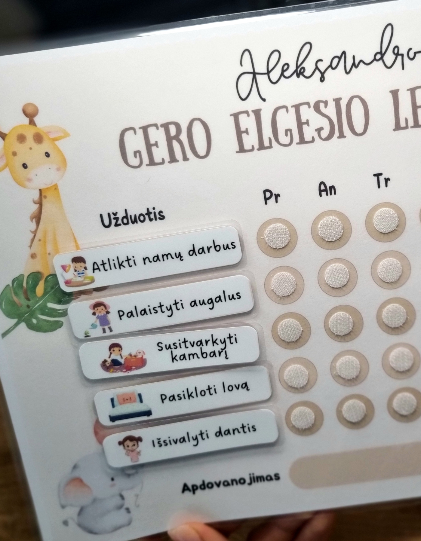 Gero elgesio lentelė su veiklos kortelėmis