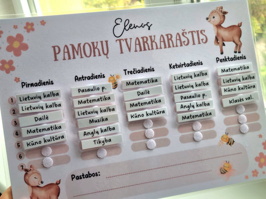 Personalizuotas pamokų tvarkaraštis su keičiamomis kortelėmis